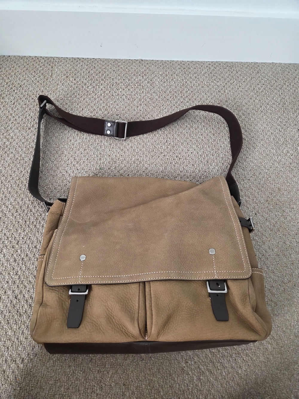 Vintage COACH Men's Tan Canvas & Leather-Trim Messenger Bag with Strap